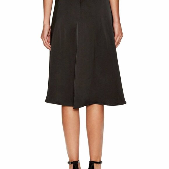 Jill Stuart Skirt 8 Black Satin ALine Flare Knee Length Cocktail Elegant Viscose - Picture 6 of 7